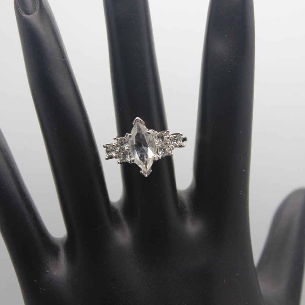 Silver Tone Ring With Clear Stones